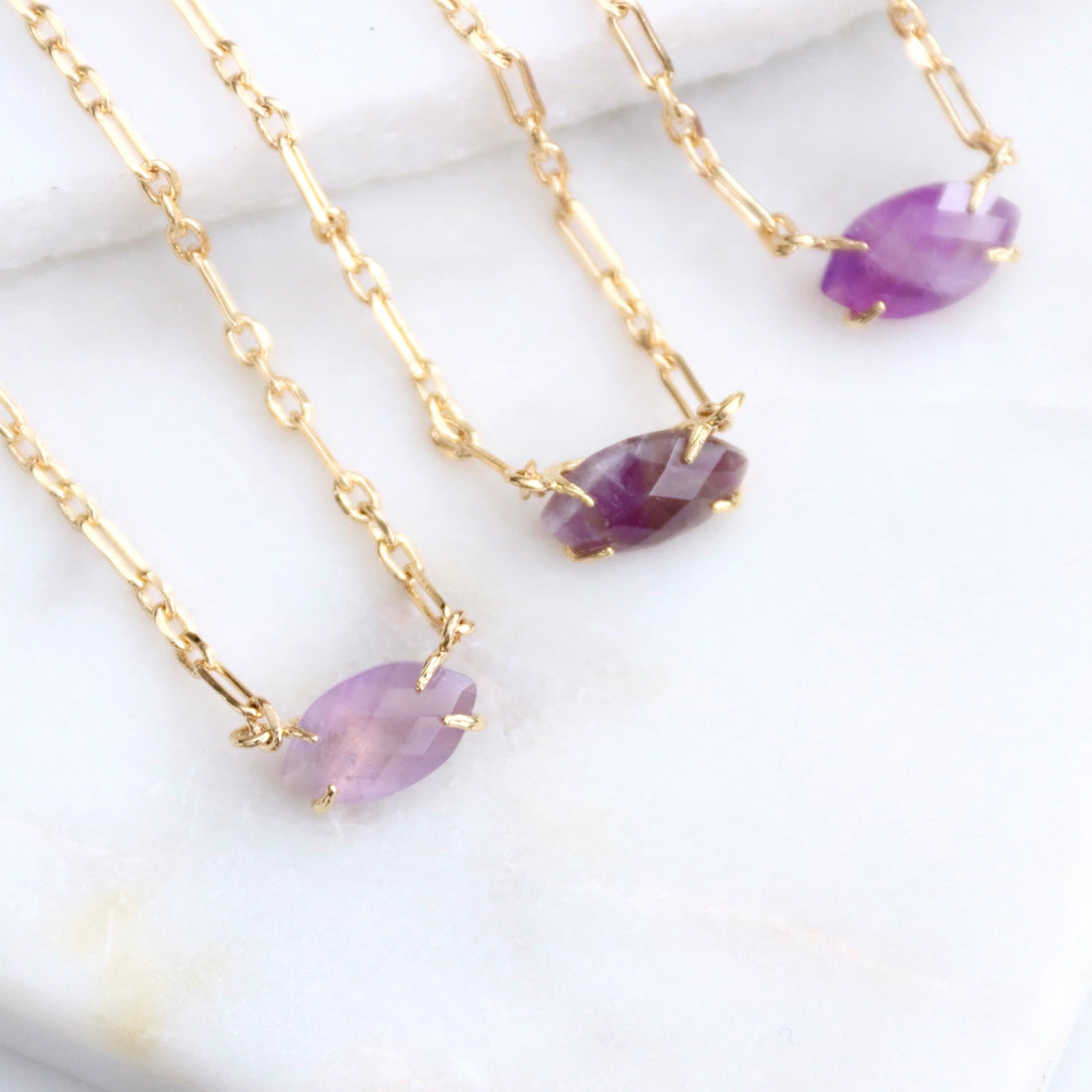 Faceted Amethyst Oval Necklace