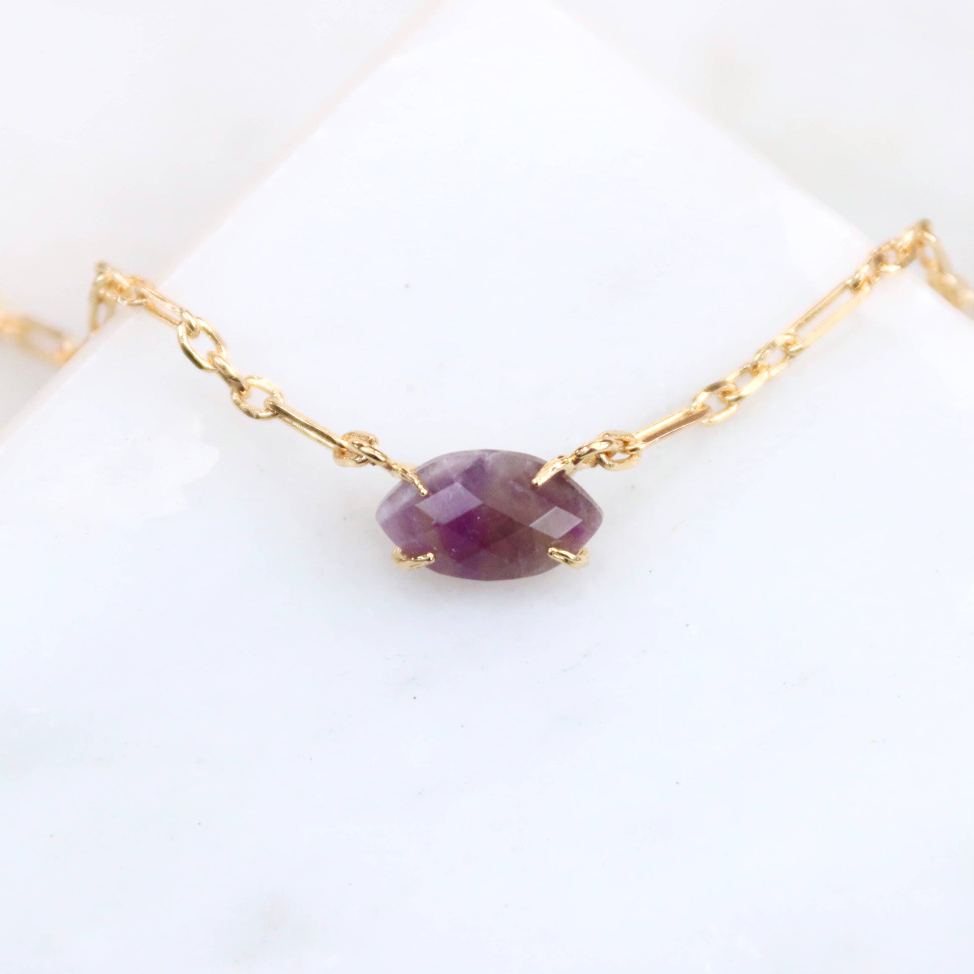 Faceted Amethyst Oval Necklace